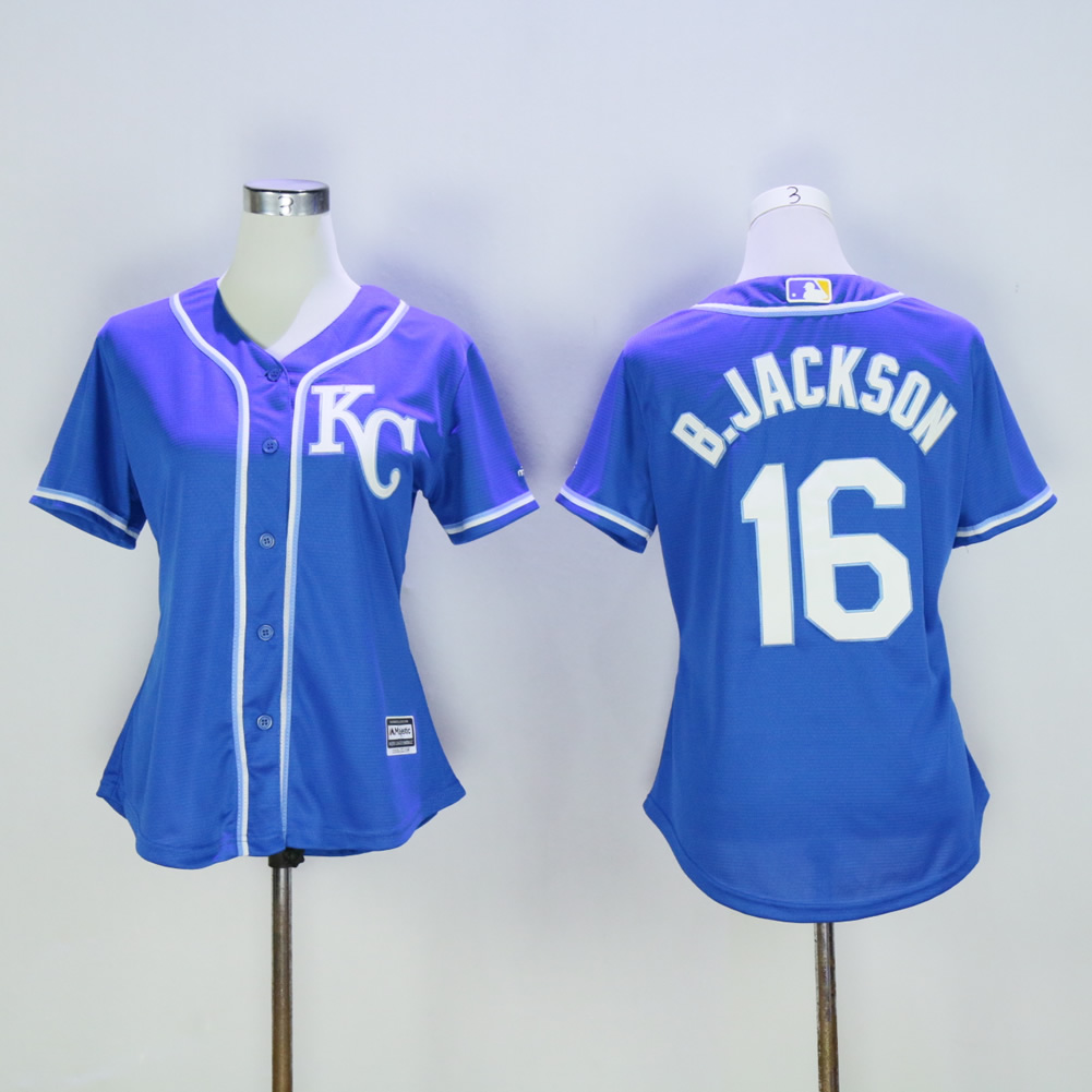 Women Kansas City Royals 16 B.Jackson Blue MLB Jerseys